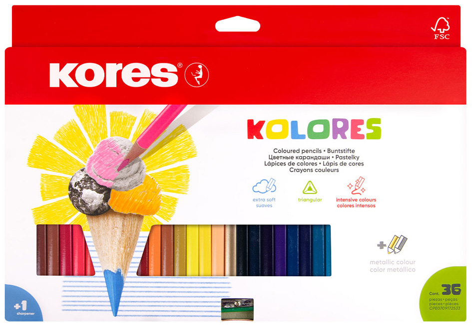 Kores Crayon de couleur triangulaire 'Kolores', étui carton