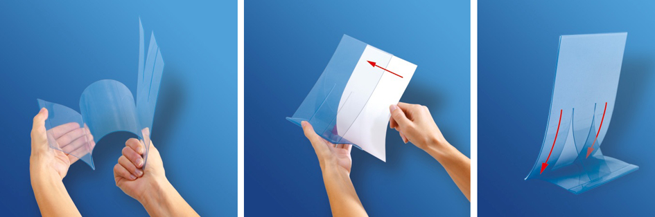 simplement déplier - insertion facile - forme courbée et inclinée