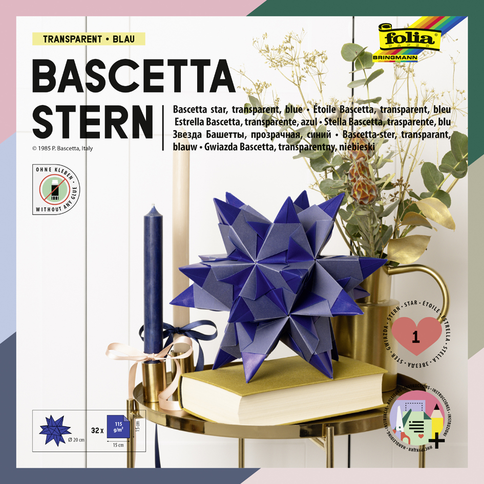 Feuilles de papier pliable étoile Bascetta transparent, bleu