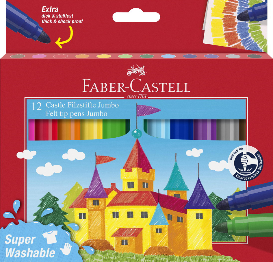 FABER-CASTELL Feutre JUMBO Superwashable, étui de 12