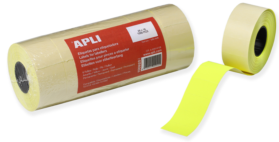 APLI Etiquette pour pince à étiqueter, 26 x 16 mm, jaune