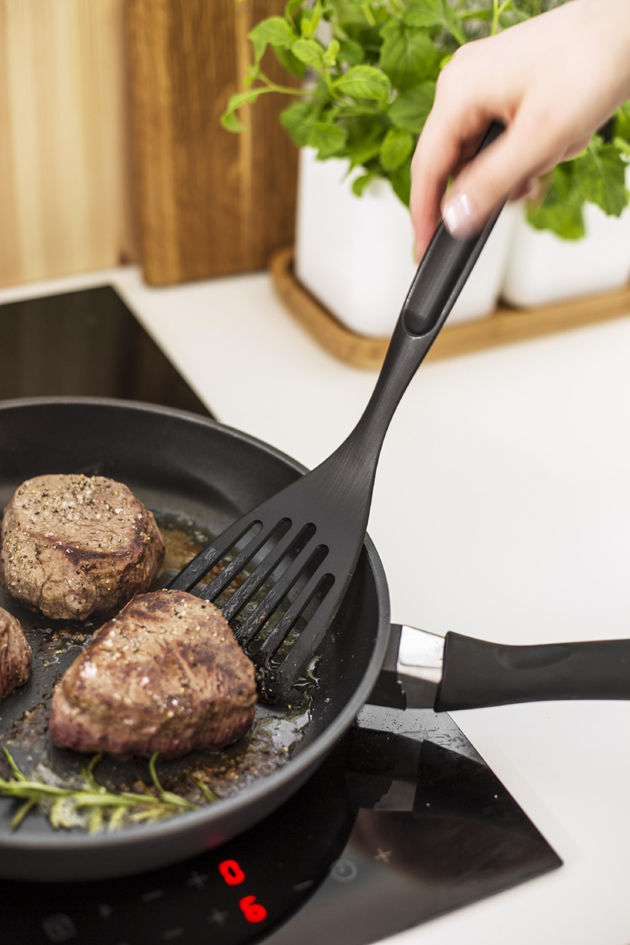 GastroMax Spatule, avec fentes, noir