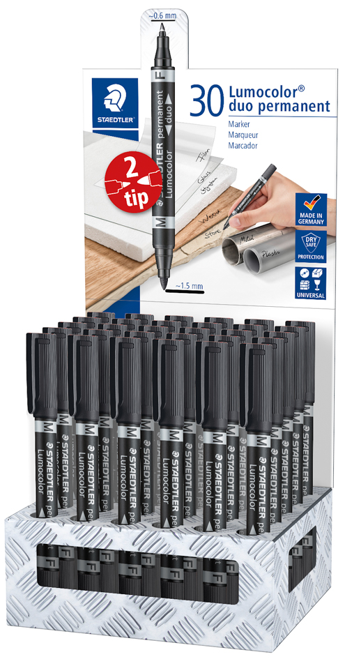 STAEDTLER Lumocolor Marqueur permanent duo, présentoir de 30