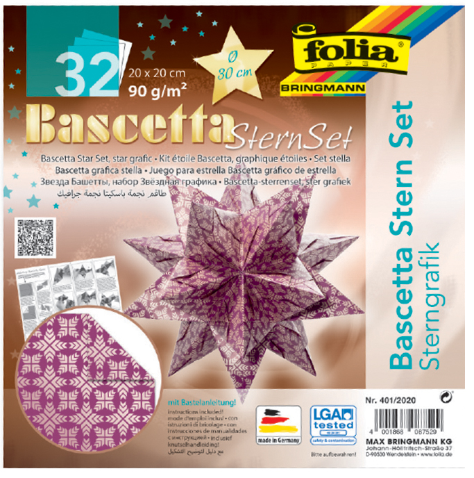 Feuilles de papier pliable étoile Bascetta "graphique étoile" violet /Argent