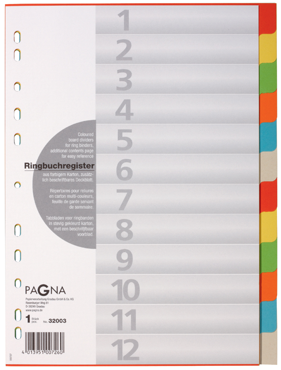 PAGNA Intercalaires en carton, A4, 12 touches, 12 couleurs