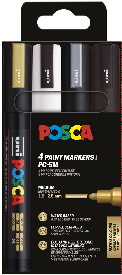 POSCA Marqueur à pigment PC5M, étui de 4, couleurs douces