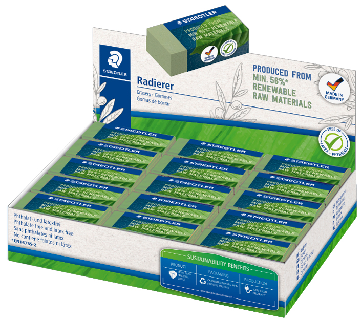 STAEDTLER Gomme, 43 x 19 x 13 mm, vert olive, présentoir 30