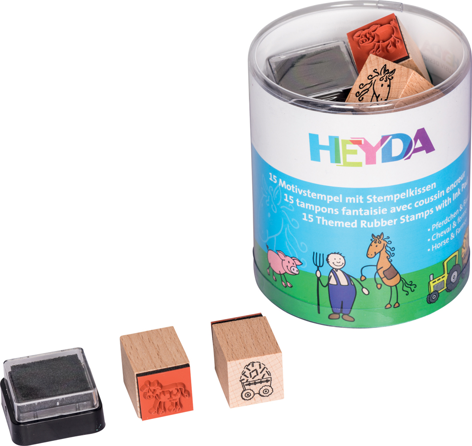 HEYDA Kit de tampons à motif 'chevaux & ferme', boîte ronde