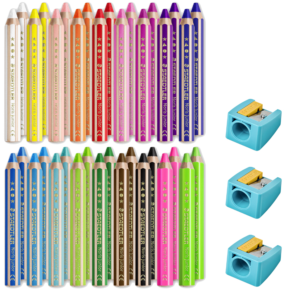 Crayon de couleur hexagonal Noris junior 3 en 1, contenu