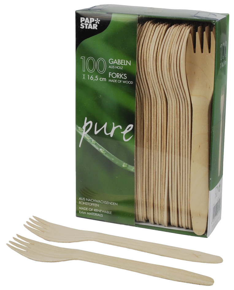 PAPSTAR Fourchette en bois 'pure', longueur: 165 mm, par 100