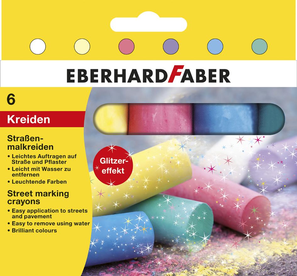 EBERHARD FABER Craie de trottoir pailletée, étui carton de 6