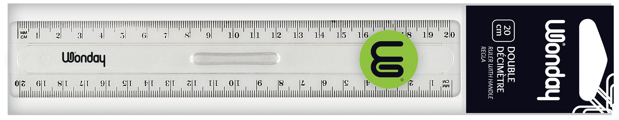 Wonday Règle plate, 200 mm, en plastique, avec poignée
