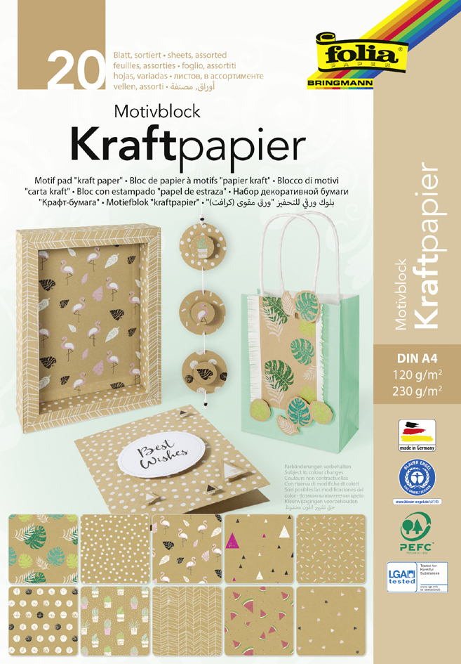 folia Bloc de papier à motifs 'Papier kraft', A4