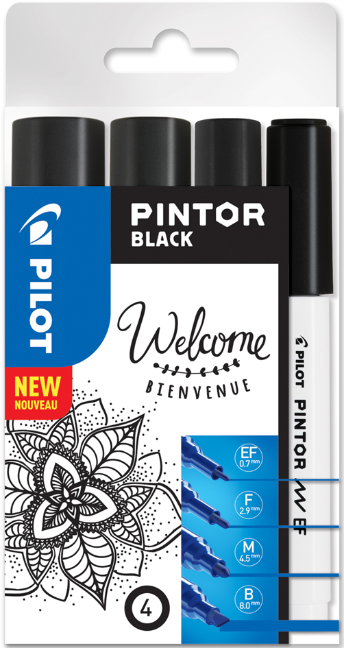 PILOT Marqueur à pigment PINTOR, medium, set de 4 'BLACK'