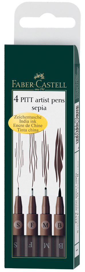 FABER-CASTELL Feutre PITT artist pen, étui de 4, sépia