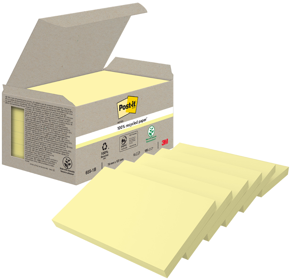 Post-it Bloc-note adhésif Recycling notes, 127x76 mm, jaune