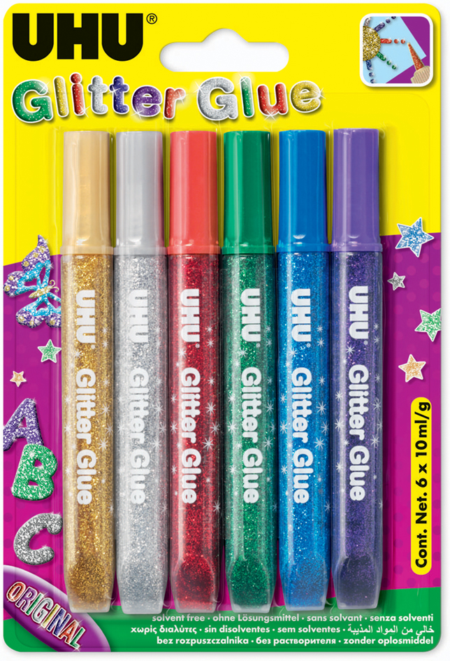 UHU Colle scintillante Glitter Glue Original, 6 x 10 ml