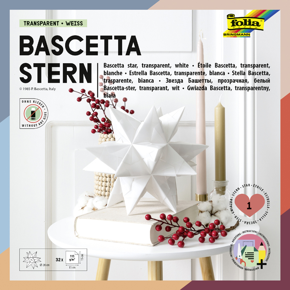 Feuilles de papier pliable étoile Bascetta transparent, blanc