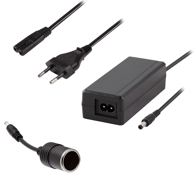 incl. bloc d'alimentation avec fiche euro et câble de recharge pour voiture