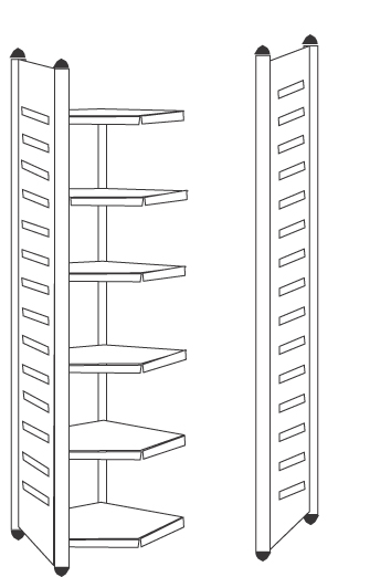 3) Rayonnage de coin et 4 ) panneau d'extrémité
