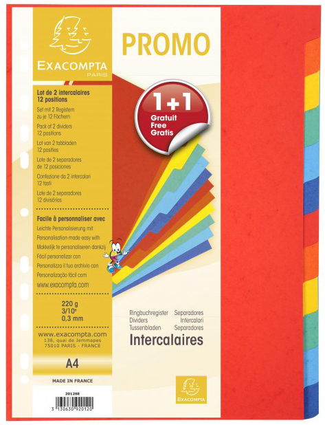 Intercalaires en carton uni, pack promo