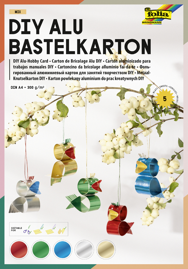 folia Feuille pour loisirs créatifs en alu, A4, 5 feuilles