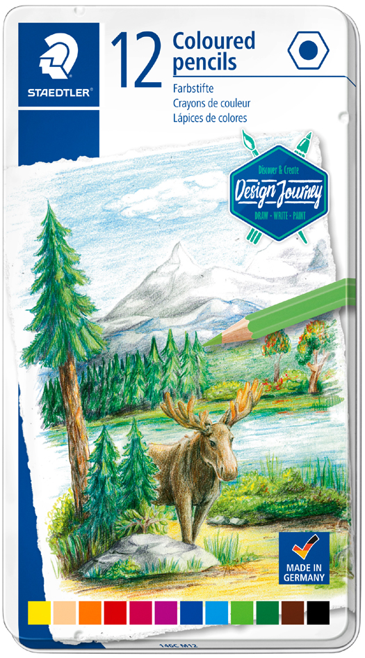 STAEDTLER Crayon couleur Design Journey, étui métal de 12