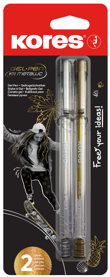Kores Stylo roller à encre gel 'K11 Metallic', blister de 2