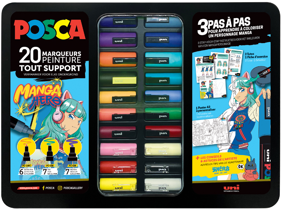 POSCA Marqueur à pigment 'MANGA HERO', mallette métal de 20