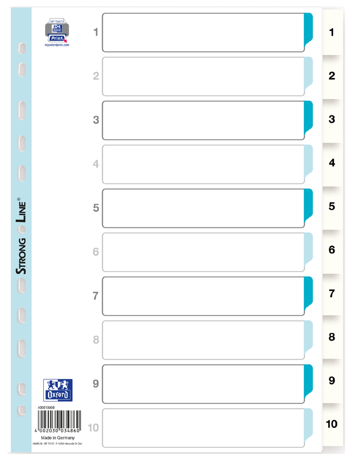 Oxford Intercalaires en plastique, chiffes, A4, 10 touches