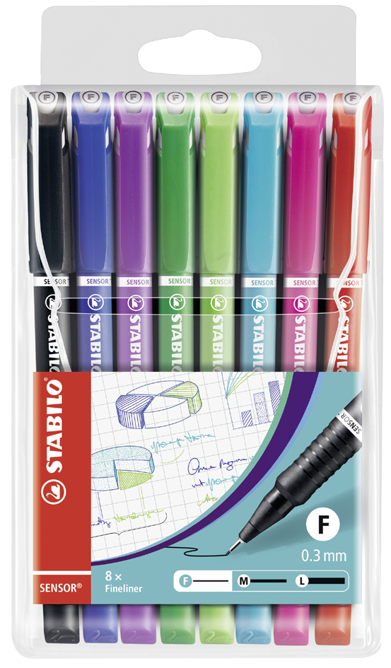 STABILO Feutre à pointe fine sensor F, étui plastique de 8