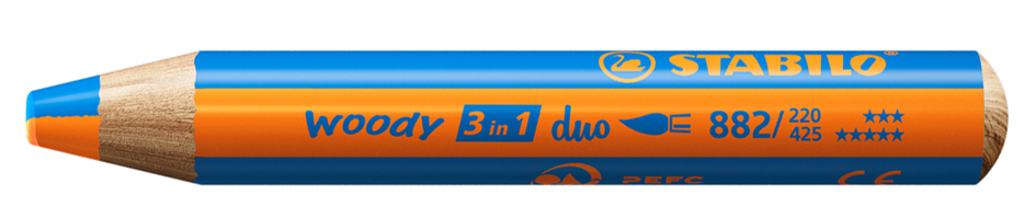 STABILO Crayon multi-talents woody 3en1 duo, orange/bleu