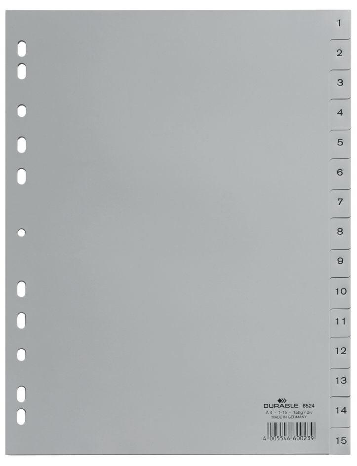 DURABLE Intercalaires en plastique, chiffres, A4, 15 touches