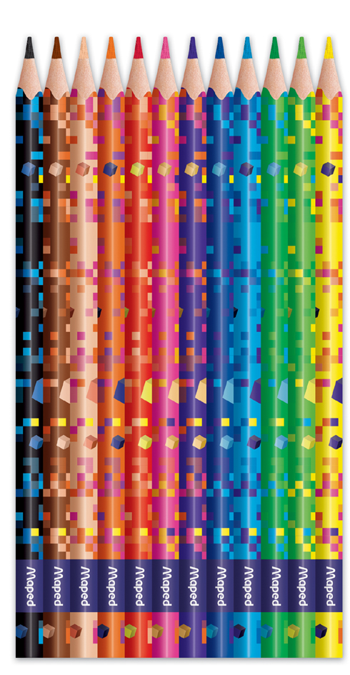 Crayon de couleur triangulaire PIXEL PARTY, 12 couleurs