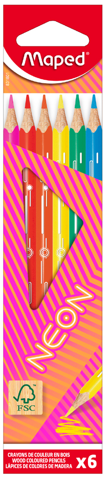 Maped Crayon de couleur triangulaire NEON, étui carton de 6