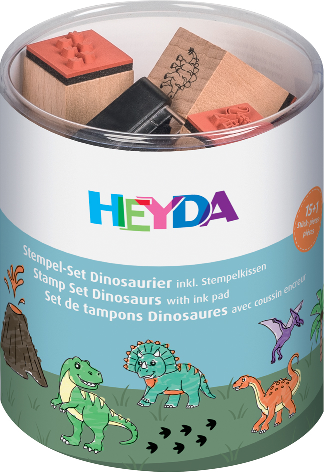 HEYDA Jeu de tampons à motif 'Dinosaure', boîte ronde