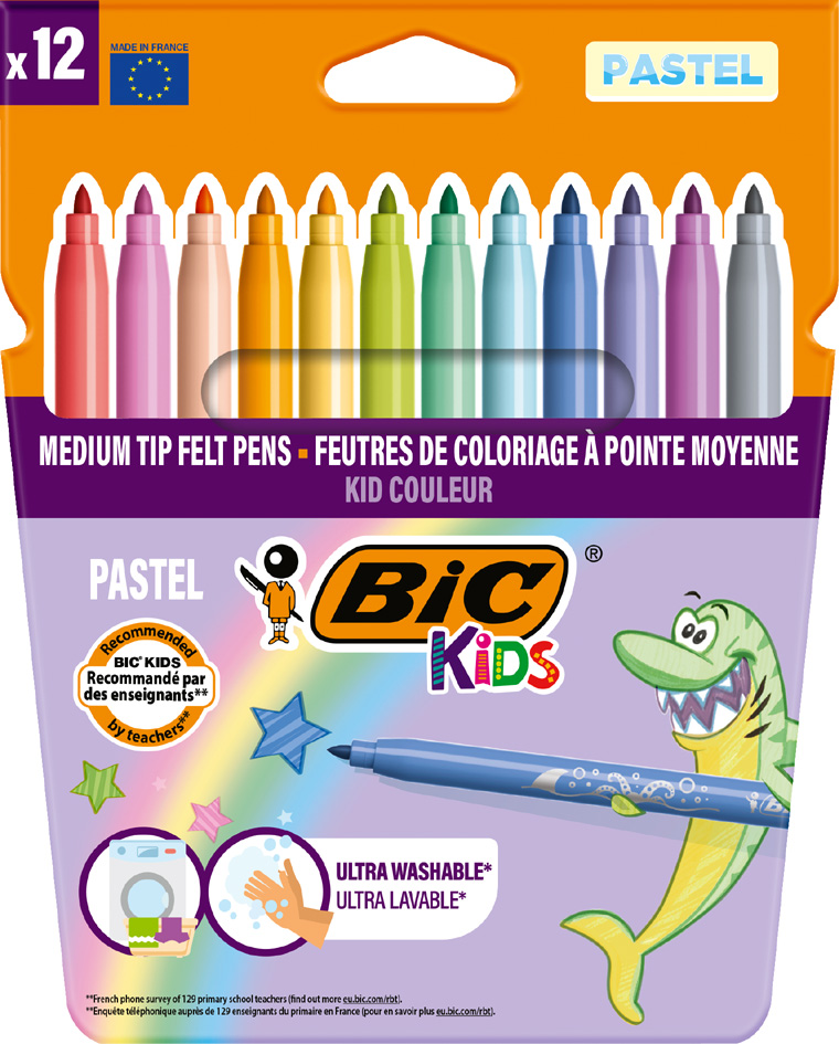 BIC KIDS Feutre Couleur medium Pastel, étui en carton de 12