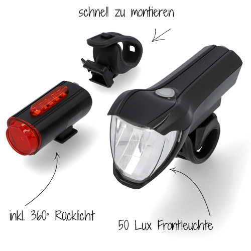 Kit d'éclairage LED pour vélo TWIN, rechargeable, 50/25/15 lux
