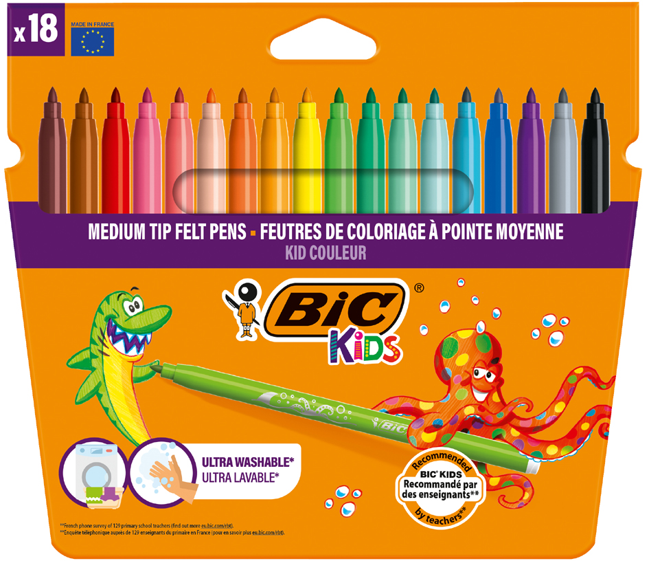 BIC KIDS Feutre Kid Couleur medium, étui en carton de 18