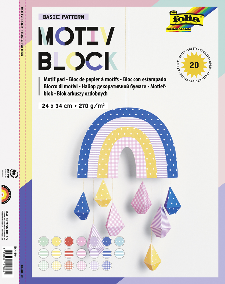 folia Bloc en papier à motifs 'Basic Intensiv', 240 x 340 mm