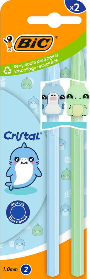 Stylo à bille Cristal Pastel Figurines, carte blister de 2