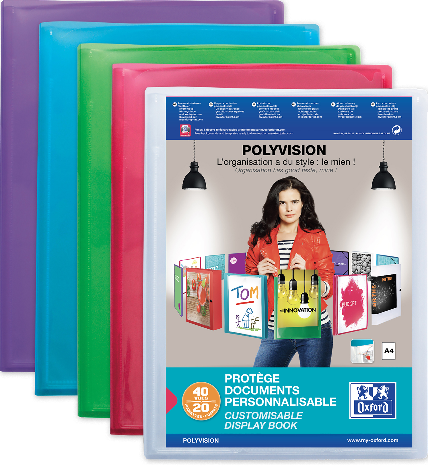 Oxford Protège-documents POLYVISION, 100 pochettes, assorti