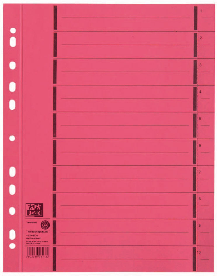 Oxford Intercalaire avec perforation, A4 extra large, rouge