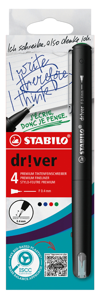 STABILO Feutre d'écriture dr!ver, fin, étui carton de 4
