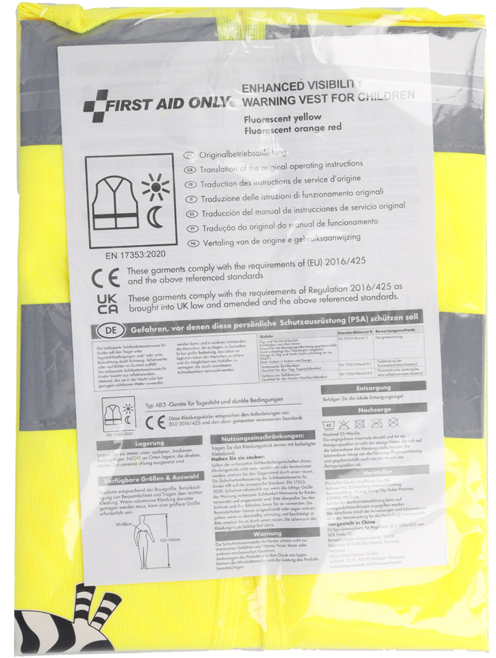 Visuel de rÃ©fÃ©rence : gilet de signalisation/sÃ©curitÃ© pour enfants, dans un sachet