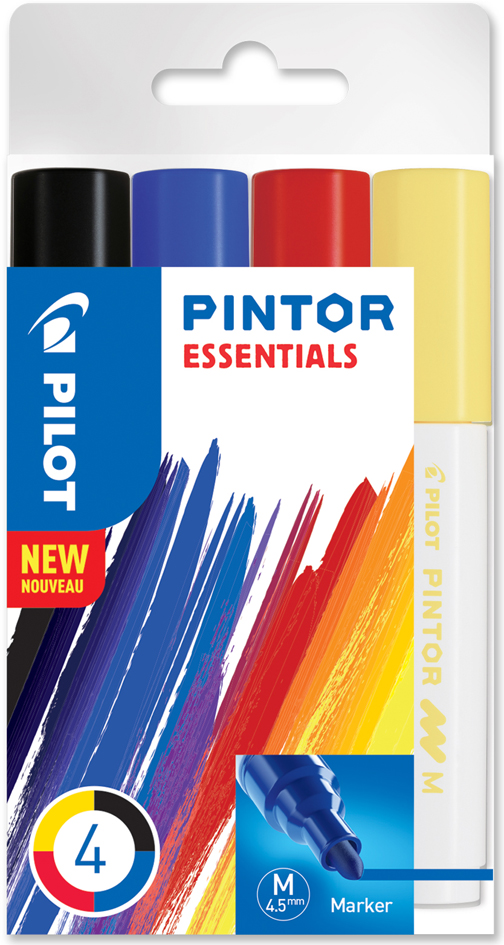 PILOT Marqueur à pigment PINTOR, medium, set de 4 ESSENTIALS