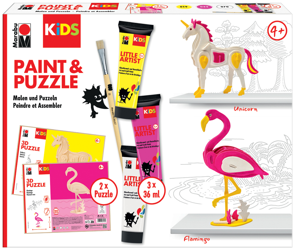 Marabu KiDS Kit peinture & puzzle Little Artist, flamant