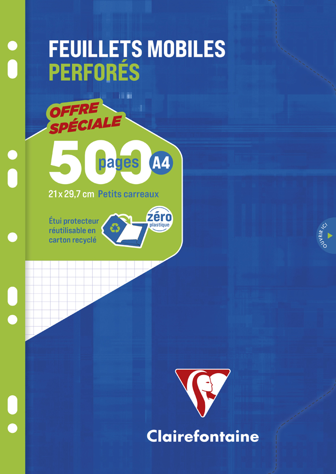 Feuillets mobiles perforés, A4, 500 pages - quadrillé