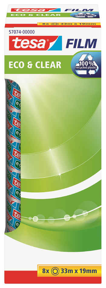 tesa Film Ruban adhésif Eco & Clear pack éco, 19 mm x 33 m