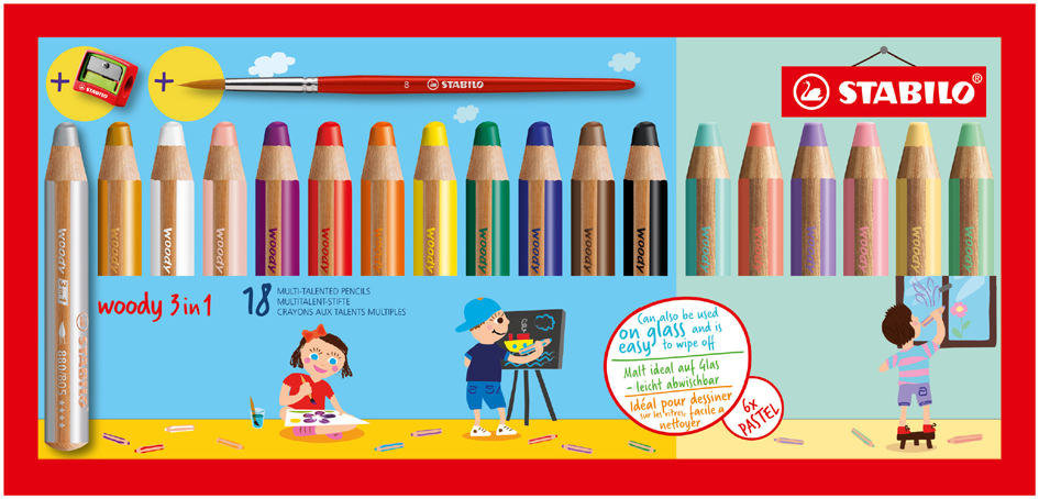 Crayon multi-talents woody 3 en 1, étui en carton de 18 (55500622)
